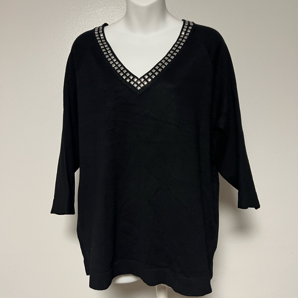 Zac & Rachel Women Top Plus Size 1X Black 3/4 Sleeve NEW